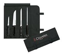 3 CLAVELES Set Cuchillos de Cocina-Cuchillo Carnicero, Deshuesador y Jamonero + Chaira + Maletín Portacuchillos con capacidad para 6 piezas, Alloy Steel, Cranberry, 39.5x19x24 cm