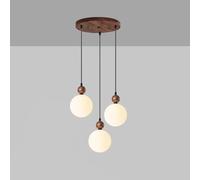 3 Cluster Globe Fixture Mid Century Milk Glass Pendant Light Kitchen Island Single Moon Hanging Lamp Vintage Farmhouse Wood Chandelier for Dining Room Bedroom Stairwell