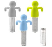 3 colini da tè, 1 colino da tè in metallo, scolapasta da tè in acciaio inox, colino da tè in silicone, a forma di uomo, colino montato per tazze,