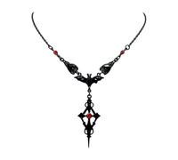 3. Collana a tre pipistrelli estetici scuri con rosa metallizzata, gioiello gotico audace per potenziare il nervo, catena a pipistrello per compleanno, One Size, come descritto, come descritto