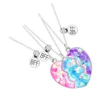 3 collane con ciondolo a forma di cuore per ragazze, con paillettes glitterate, multicolore, in lega di zinco, regalo distintivo 6,1 x 7,9 x 2 cm