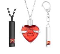 3 collane con urna per ceneri umane, gioielli per cremazione in acciaio inox, collana per uomini e donne, animali domestici, portachiavi, ciondolo a forma di cuore in cristallo di zircone