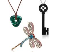 3 collane Coraline accessori Coraline, collane chiave, clip per capelli a libellula per donne e uomini, gioielli coraline per costume di Halloween, cosplay, oggetti di scena per film