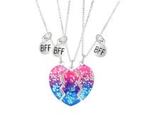 3 collane dell'amicizia in argento Sterling 925 a forma di cuore per 3 - collana dell'amicizia per 3 migliori amici, gioielli regalo Bestie, collana dell'amicizia a 3 vie per le donne., Argento