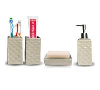 [3 Colori] Set 4 Pezzi Accessori Bagno in Ceramica Sapone Spazzolini Dentifricio