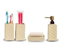[3 Colori] Set 4 Pezzi Accessori Bagno in Ceramica Sapone Spazzolini Dentifricio
