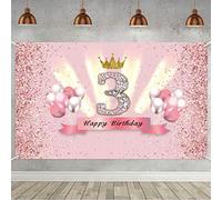 3° compleanno, festone per 3° compleanno, decorazione per festa in oro rosa per ragazze, in tessuto, poster per il 3° anniversario, corona, decorazione da tavolo, con brillantini rosa