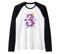 3° Compleanno I am Three Butterflies Maglia con Maniche Raglan