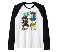 3° Compleanno Ragazzo Ninja Blocks Master Builder Kids Maglia con Maniche Raglan