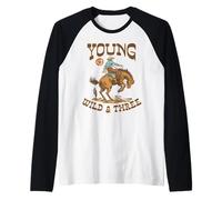 3 ° Compleanno Rodeo Cowboy Giovane Selvaggio Tre 3 Year Maglia con Maniche Raglan