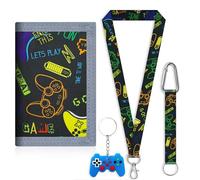 3 confezione di portafoglio per bambini Game Tools, 3 Scomparti Antigraffio (Carte/Monete/Banconote) portafoglio pieghevole con cordino e moschettone con cordino regalo per bambini dai 5 ai 12 anni