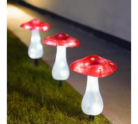 3 Confezione Energia Solare Fairy Fungo LED Novità Rosso Giardino Esterno Luci