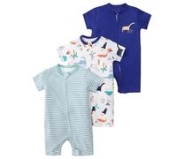 3 Confezioni Bambino Pigiama Pagliaccetto Manica Corta Tute da Notte Cerniera Lampo Infante Tuta 100 Cotone Estate Cartone Animato Tutina 9-12 Mesi