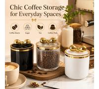3 confezioni di eleganti barattoli per conservare il caffè con coperchio a fiocco, set di contenitori da cucina in plastica trasparente, nero, crema e bianco per chicchi di caffè, tè, zucchero, carame