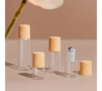 3 confezioni di flaconi da viaggio essenziali, flaconi in vetro da 1/2/3/5/10 ml con roll-on, bottiglie vuote per oli essenziali, profumi e campioni, con sfera in acciaio e tappo in legno, contenitori