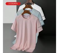 3 Confezioni di T-shirt basic da donna a maniche corte, girocollo, con stampa di lettere sul fondo, casual e sportive (Rosa chiaro+Blu+Bianco), T-shirt estive L,M,S,XL,XS,XXL,XXXL,XXXXLColore unicoTes