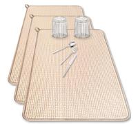 3 confezioni di tappetini per l'asciugatura dei piatti in microfibra, 61 x 43 cm, scolapiatti assorbenti per piano cucina, grande asciugapiatteria per piano di lavoro, griglia e sotto lavello (beige)