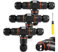 3 connettori per cavi a 3 pin impermeabili IP68, a forma di T, impermeabili, a 3 pin, per cavi da 3 a 12 mm di diametro, scatola di giunzione impermeabile a 2 vie, per giardino, esterno