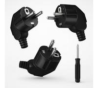 3 connettori Schuko con cacciavite, spina 230 V, spina Schuko, spina Schuko piatta, spina angolare Schuko con beccuccio antipiega, IP20, infrangibile, nero