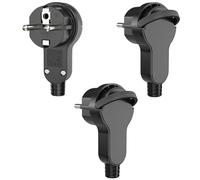 3 connettori Schuko piatti, extra piatti, con manico pieghevole, 250 V, 16 A, per cavi fino a 3 x 1,5 mm², spina Schuko piatta, colore: nero