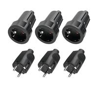 3 connettori Schuko: spina Sporgo 230 V, IP44, spina esterna con protezione antipiega, 2 poli, 16 A e 3,7 kW, accoppiamento in gomma per esterni, spina Schuko 230 V (nero)