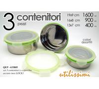 3 CONTENITORI ERMETICI ACCIAIO + COPERCHIO BARATTOLO FRIGO ALIMENTI MODERNI