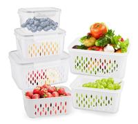 3 Contenitori per Alimenti - Contenitori Ermetici per Alimenti, 3.3L + 1.75L + 0.85L, Doppio Strato, 3 Cestelli Scolapiatti + 3 Contenitori a Tenuta Stagna, PP, Adatti a Microonde e Frigo