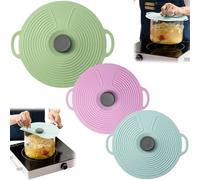 3 coperchi in silicone per pentole e padelle, 32 cm, 23 cm, 23 cm, 22 cm, 20 cm, per uso alimentare, con manico, riutilizzabili, con chiusura a ventosa