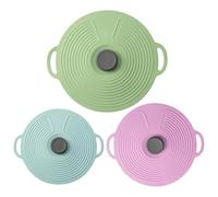 3 coperchi in silicone per pentole e padelle, 32 cm, 23 cm, 23 cm, coperchi in silicone per uso alimentare, con manico, riutilizzabili, con chiusura a ventosa