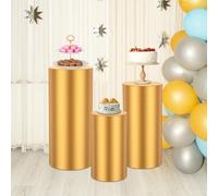 3 coperture cilindriche per piedistallo, color oro, per tavoli da dessert, coperture elastiche in poliestere per piedistallo, portatili, rotonde, per feste, matrimoni, cerimonie, compleanni,