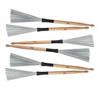 3 coppia Spazzole in Metallo Batteria Spazzole e Bacchette Legno in Uno 2in1 Set