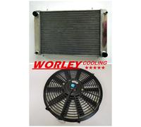 3 core aluminum radiator + fan for Triumph TR8 3.5 V8 1978 1979 1980 1981 manual