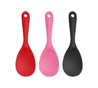 3 Cucchiai Da Cucina in Silicone - Cucchiaio Da Riso e Portata Con Testa Rotonda e Manico Lungo - Utensili Da Cucina (Rosa, Nero)
