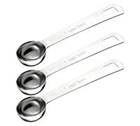 3 cucchiaini dosatori, cucchiai dosatori da 5 ml, in acciaio inox, 1 cucchiaino da tè, 1/3 cucchiaio, cucchiaio dosatore con manico corto per una cottura precisa, cottura e misurazione delle spezie