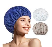 WINSTECK 3 Cuffie da Doccia per Donna, Cuffia da Bagno Impermeabile Confortevole, Extra Large e a Doppio Strato, Cuffia per Capelli con Orlo Regolabile dal Design Oversize per Tutte le Lunghezze/Stile