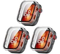 3 custodie rigide in PC, compatibili con Huawei Watch Fit 5 Pro, antiscivolo, ultra sottili, antigraffio, con vetro temperato (trasparente/trasparente)