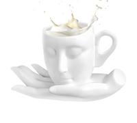 3 dd tazza con un volto di tè viso umano 0, t 260 ml tazza di caffè con piattino, tazza di caffè con set di stertassen | Bicchiere da tè viso unico con una tazza di base a mano, nuovi lotti di caffè e
