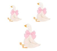 3 decorazioni da tavola in legno a forma di oca rosa, per feste di compleanno a forma di oca, stravagante centrotavola con fiocco per feste e regali, tre dimensioni che vanno da 3,5 a 15 cm