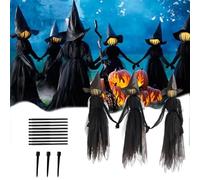 3 decorazioni di Halloween per esterni, grandi luci che si tengono per mano che urlano streghe, sensore attivato dal suono, decorazione spaventosa strega di Halloween con paletti, per decorazione