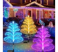 3 decorazioni natalizie a energia solare, impermeabili, per esterni, luci solari per albero di Natale, meduse, 5 strati di fibra ottica, 7 colori che cambiano per sentieri, prati, patio