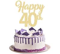 3 decorazioni per torte Happy 40th Gold Glitter Numero 40 Quaranta Compleanno per torte Decorazioni per saluti a 40 anni 40 anni Forniture per feste di anniversario di matrimonio