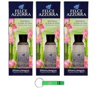 3 deodorante per ambienti Felce Azzurra, diffusore con bastoncini - Diffusore a Bastoncini - Profumo di bambù e fiori di loto 120 ml + portachiavi Beni Culinari