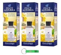 3 deodorante per ambienti Felce Azzurra, diffusore con bastoncini - Diffusore a Bastoncini - Tè bianco e profumo Osmanthus 120 ml + portachiavi Beni Culinari gratuito