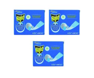 3 Diffusori + 30 Piastrine Antizanzare RAID contro zanzare comuni e tigre NUOVO