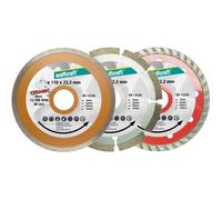 WOLFCRAFT - SET DI 3 DISCHI DA TAGLIO DIAMANTATI DN. 110 MM. TURBO / UNIVERSALE / PIASTRELLE 8392000