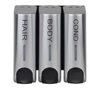 3 dispenser di sapone per gel doccia, shampoo, balsamo, montaggio a parete, argento