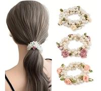 3 elastici per capelli con fiore di perle, da donna, elastici per capelli, accessori per capelli con perle, accessori per capelli da donna, accessori per capelli fatti a mano con strass per donne