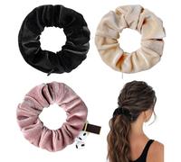 3 elastici per capelli da donna, nascondiglio con chiusura lampo, gadget da viaggio per donne, possono contenere oggetti di valore, per vacanze sicure (nero, beige, rosa)