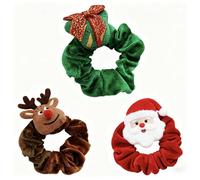 3 elastici per capelli in morbida flanella, con alce e albero di Babbo Natale, per uno stile natalizio confortevole e per l'uso quotidiano e decorazioni per le vacanze