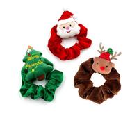 3 elastici per capelli in morbida flanella, con alce e albero di Babbo Natale, per uno stile natalizio confortevole e per l'uso quotidiano e decorazioni per le vacanze